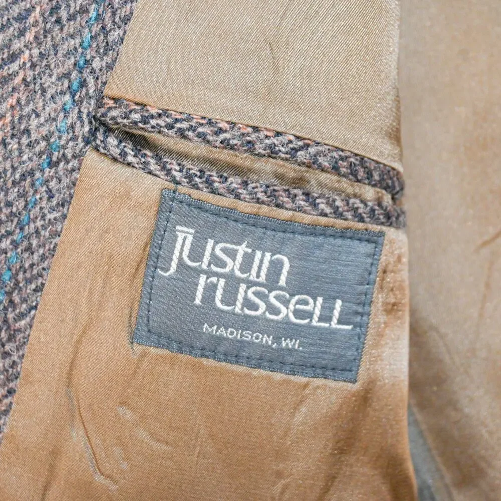Harris Tweed 44US Scottish Wool Sport Coat Haevy herringbone Brown striped